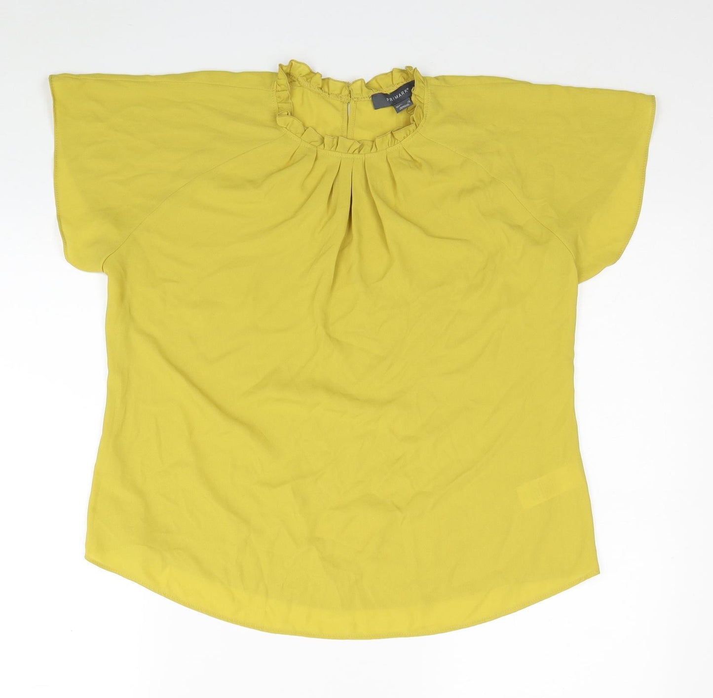 Primark Womens Yellow Polyester Basic Blouse Size 12 Mock Neck