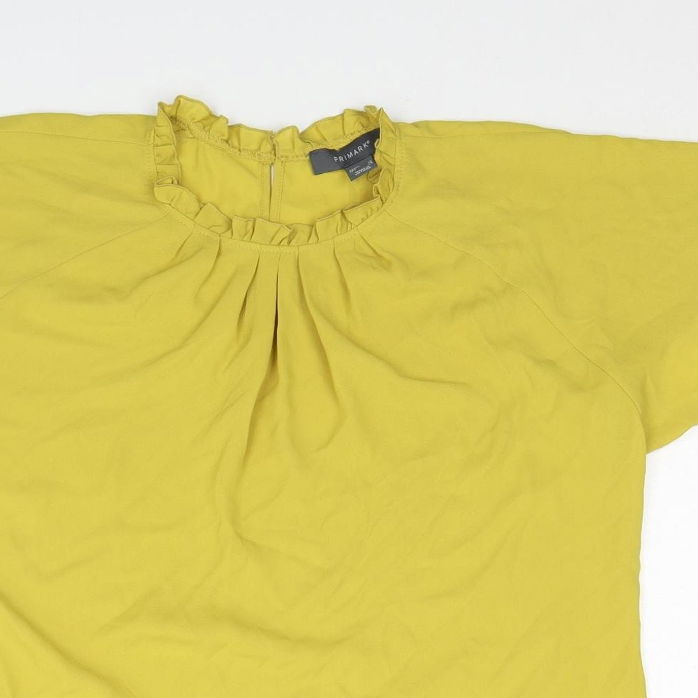 Primark Womens Yellow Polyester Basic Blouse Size 12 Mock Neck