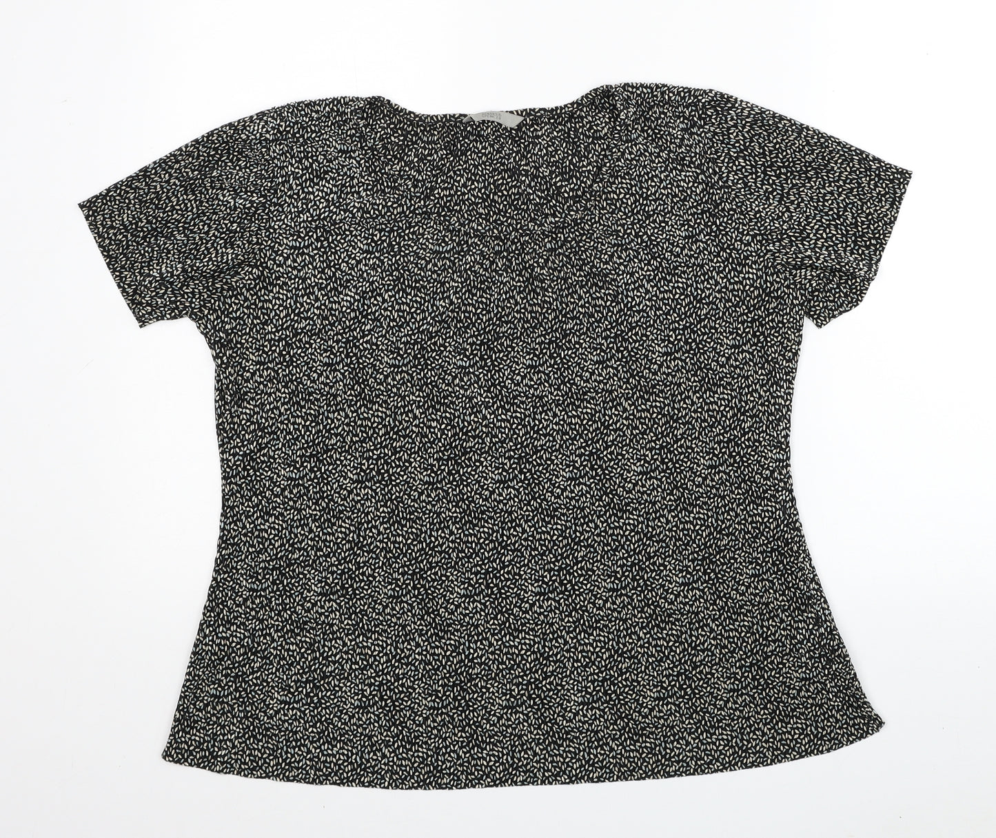 Marks and Spencer Womens Black Geometric Polyester Basic T-Shirt Size 12 Round Neck