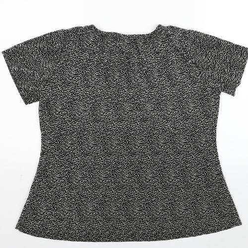 Marks and Spencer Womens Black Geometric Polyester Basic T-Shirt Size 12 Round Neck