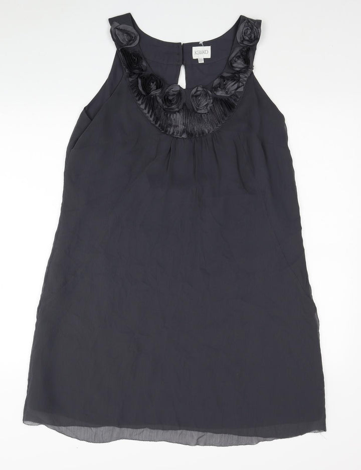 Kaliko Womens Grey Polyester A-Line Size 12 Round Neck Button - Roses