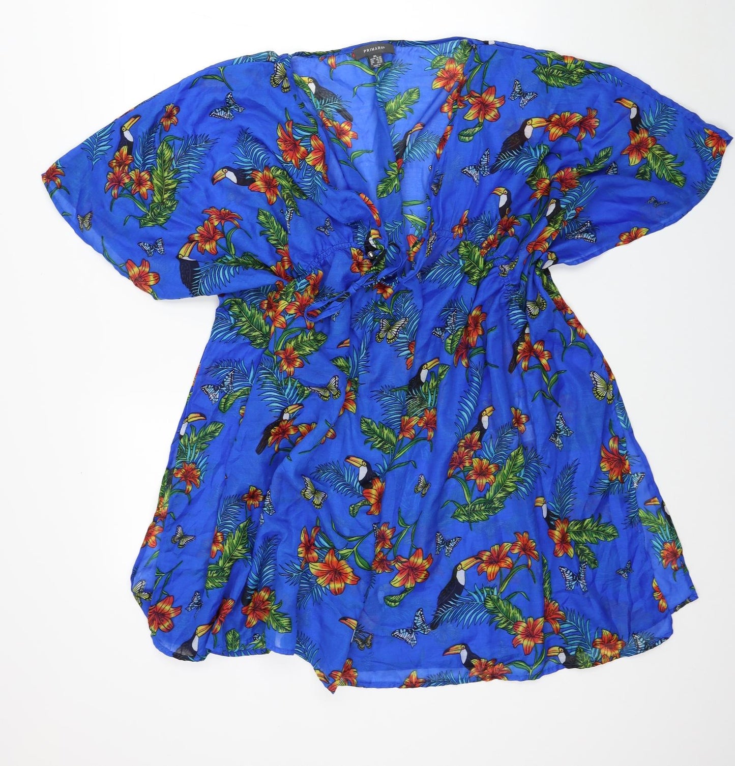 Primark Womens Blue Floral Polyester Fit & Flare Size XL V-Neck Pullover - Beach cover-up