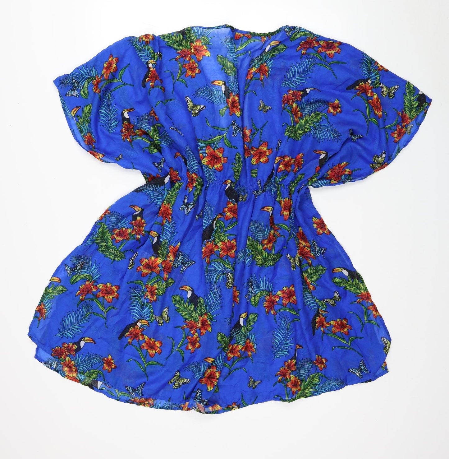 Primark Womens Blue Floral Polyester Fit & Flare Size XL V-Neck Pullover - Beach cover-up