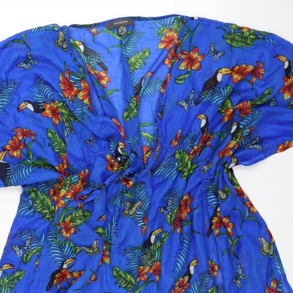 Primark Womens Blue Floral Polyester Fit & Flare Size XL V-Neck Pullover - Beach cover-up