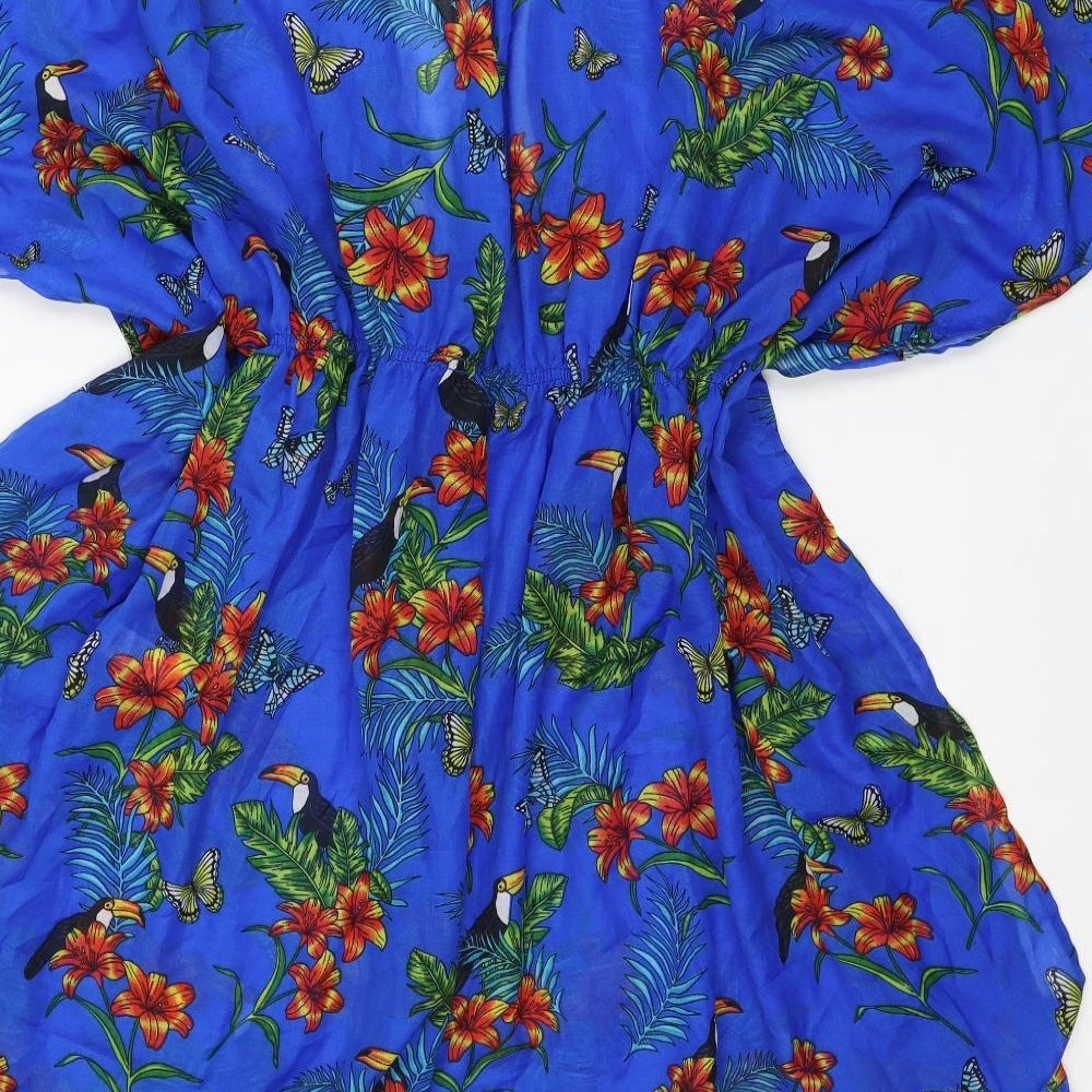 Primark Womens Blue Floral Polyester Fit & Flare Size XL V-Neck Pullover - Beach cover-up