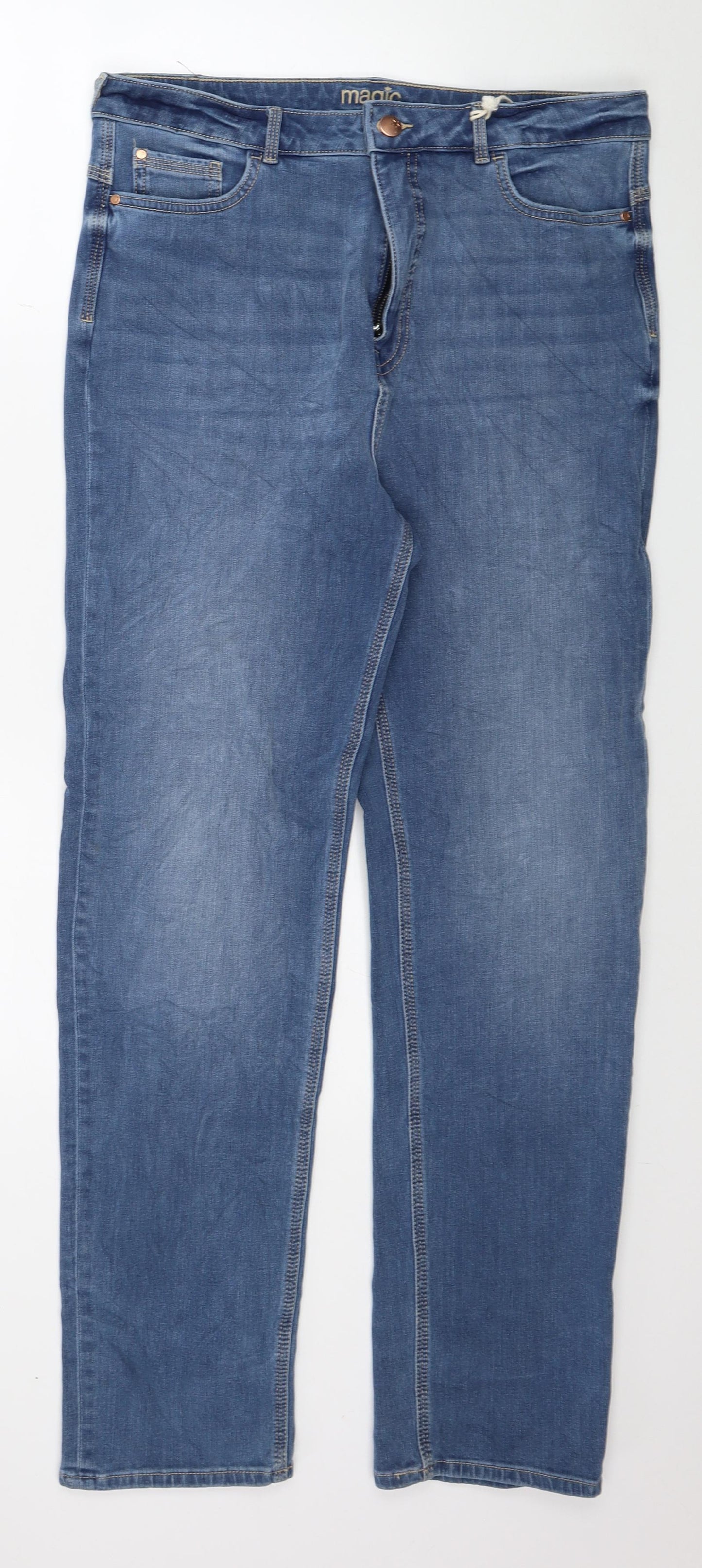 Marks and Spencer Womens Blue Cotton Straight Jeans Size 16 L30 in Regular Button