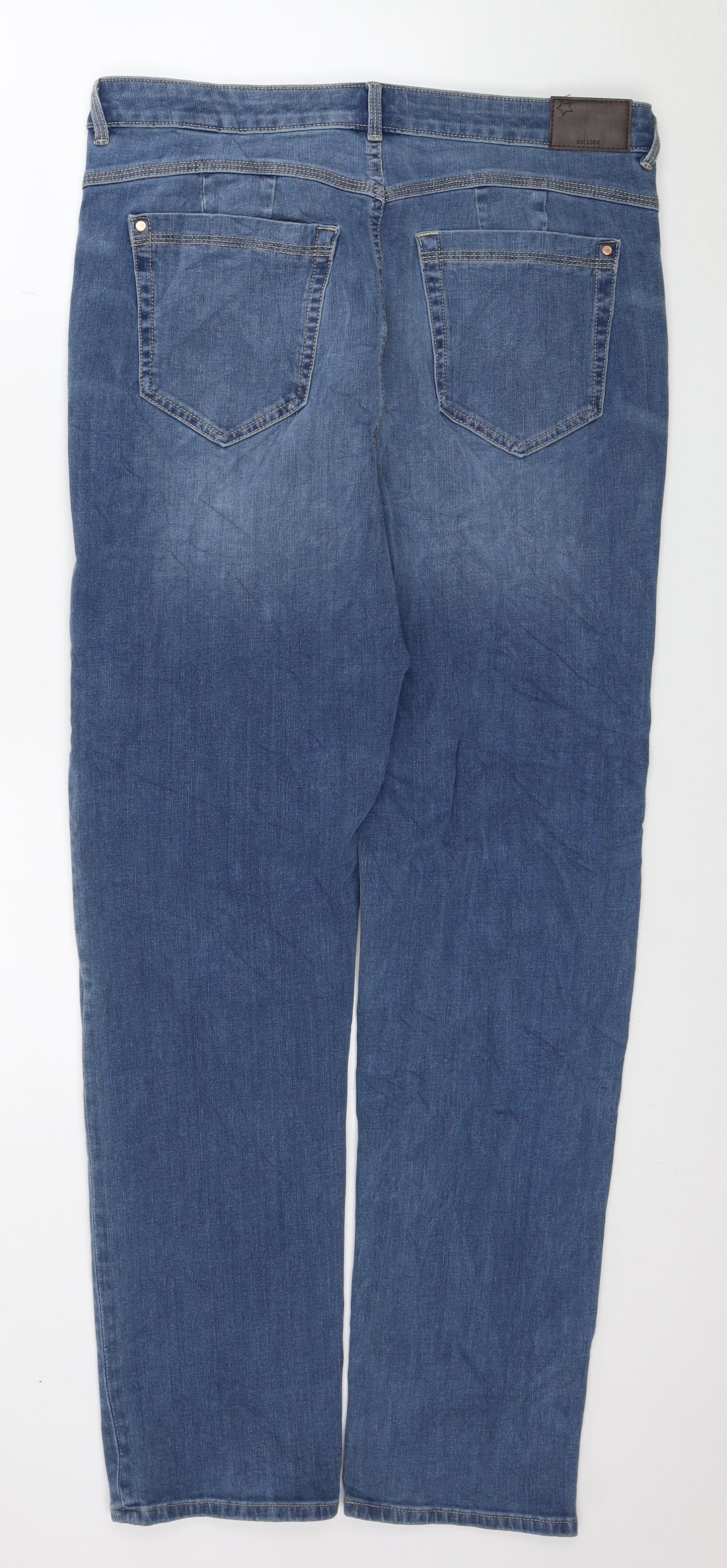 Marks and Spencer Womens Blue Cotton Straight Jeans Size 16 L30 in Regular Button