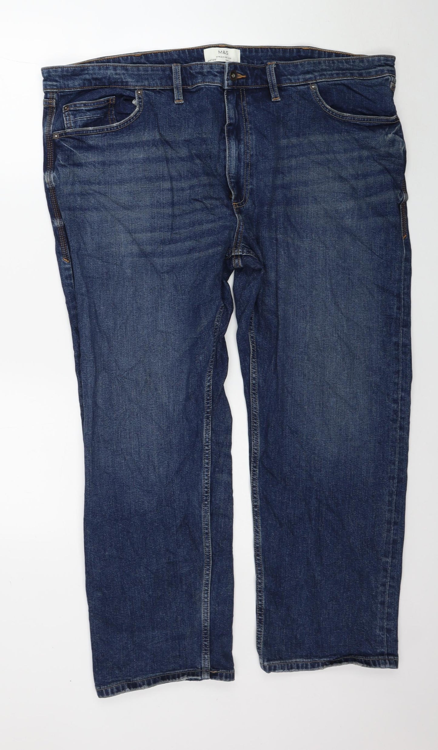 Marks and Spencer Mens Blue Cotton Straight Jeans Size 44 in L29 in Regular Button
