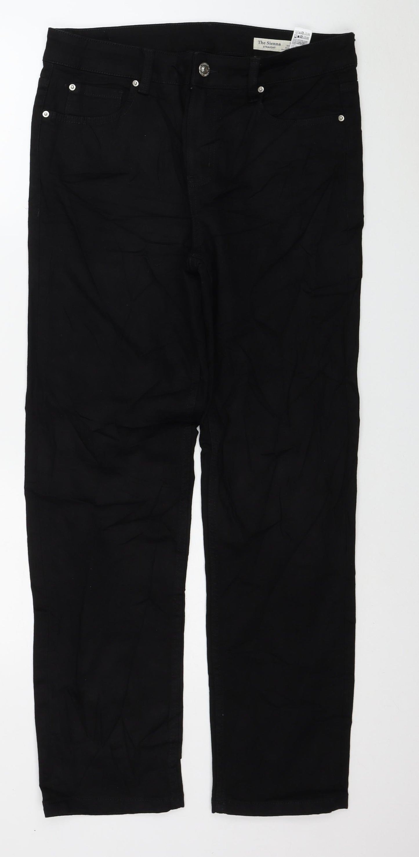Marks and Spencer Womens Black Cotton Straight Jeans Size 14 L30 in Regular Button - Short