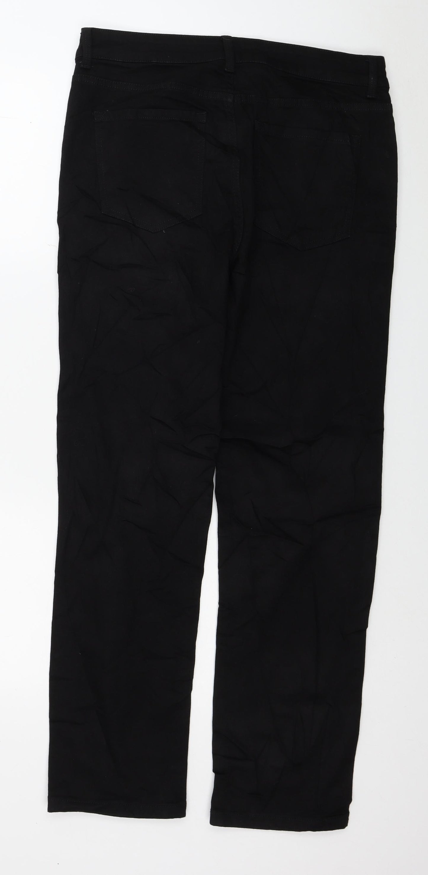 Marks and Spencer Womens Black Cotton Straight Jeans Size 14 L30 in Regular Button - Short