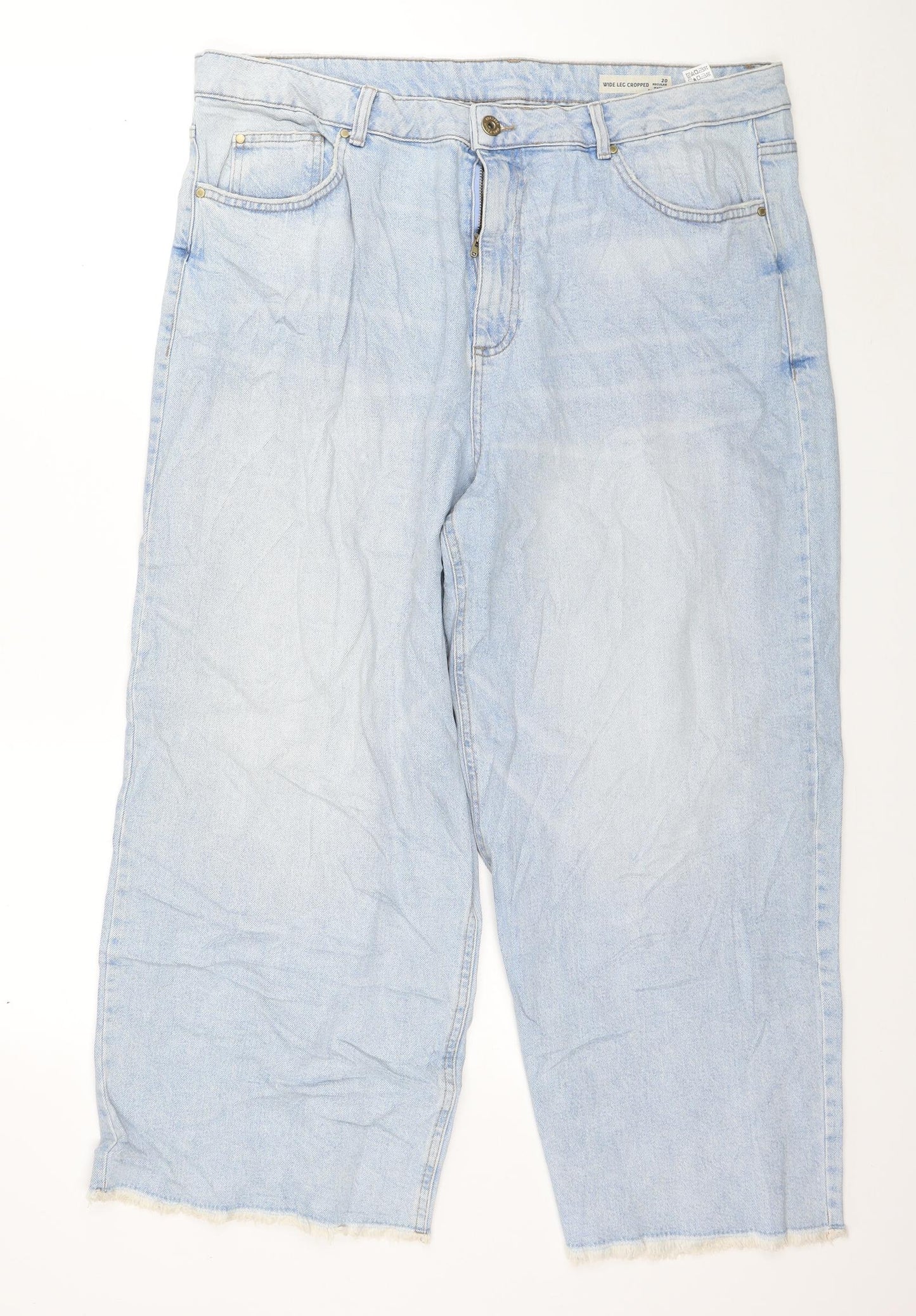 Marks and Spencer Womens Blue Cotton Wide-Leg Jeans Size 20 L25 in Regular Button - Cropped