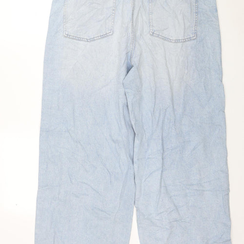Marks and Spencer Womens Blue Cotton Wide-Leg Jeans Size 20 L25 in Regular Button - Cropped