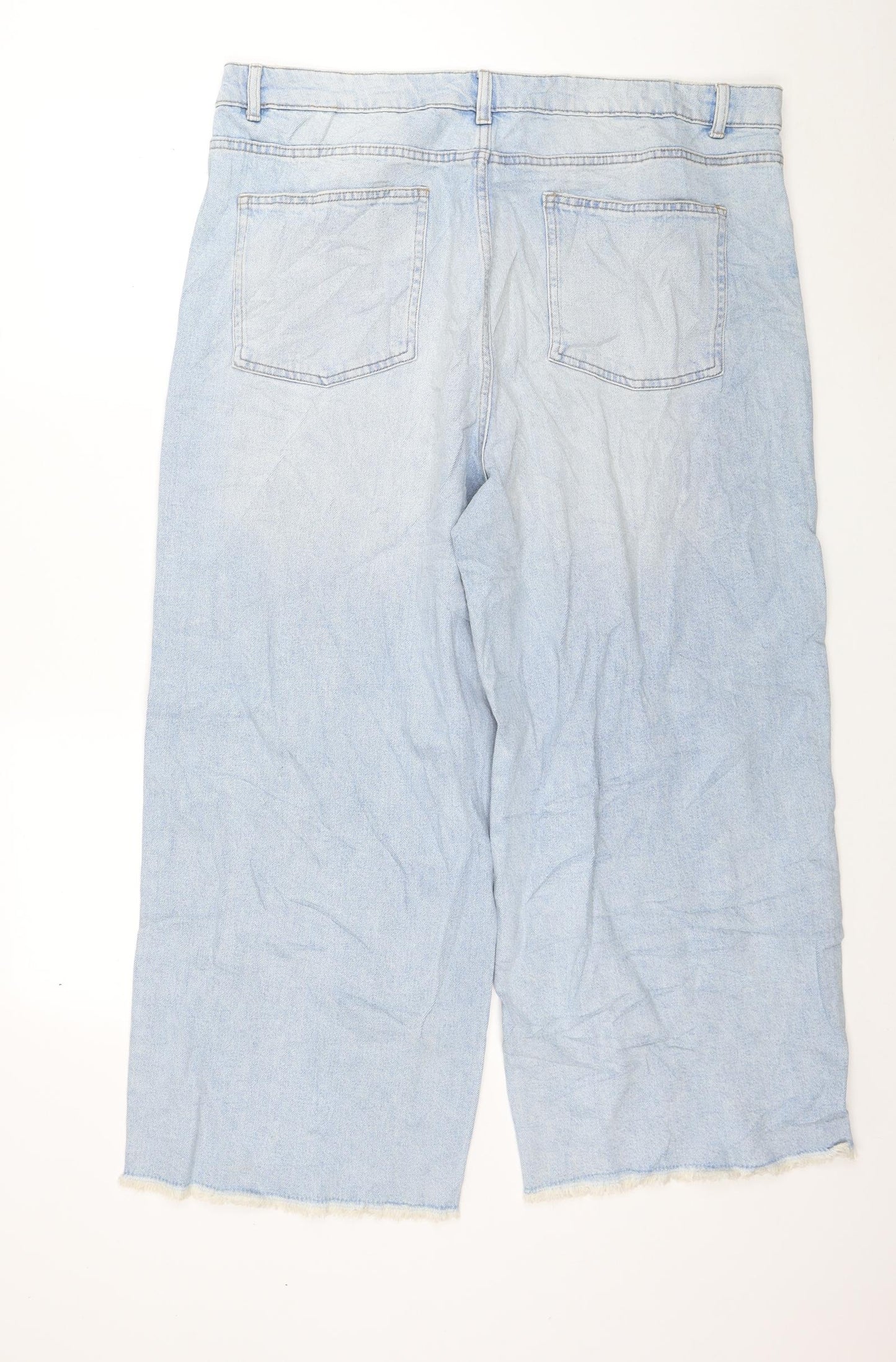 Marks and Spencer Womens Blue Cotton Wide-Leg Jeans Size 20 L25 in Regular Button - Cropped