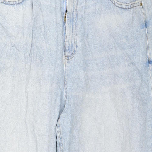 Marks and Spencer Womens Blue Cotton Wide-Leg Jeans Size 20 L25 in Regular Button - Cropped