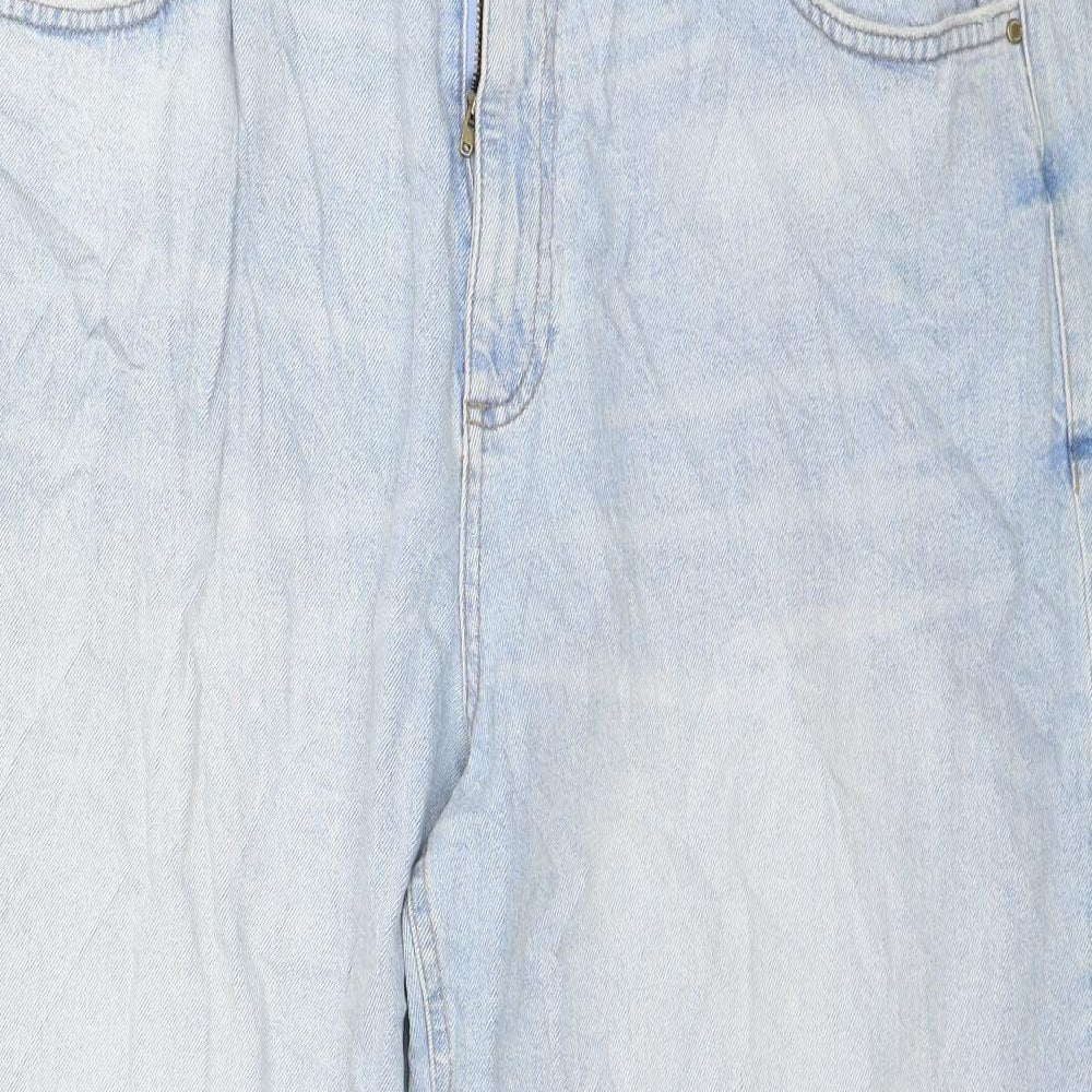 Marks and Spencer Womens Blue Cotton Wide-Leg Jeans Size 20 L25 in Regular Button - Cropped