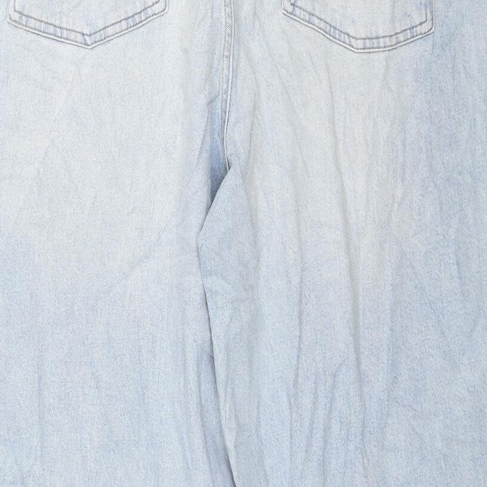 Marks and Spencer Womens Blue Cotton Wide-Leg Jeans Size 20 L25 in Regular Button - Cropped