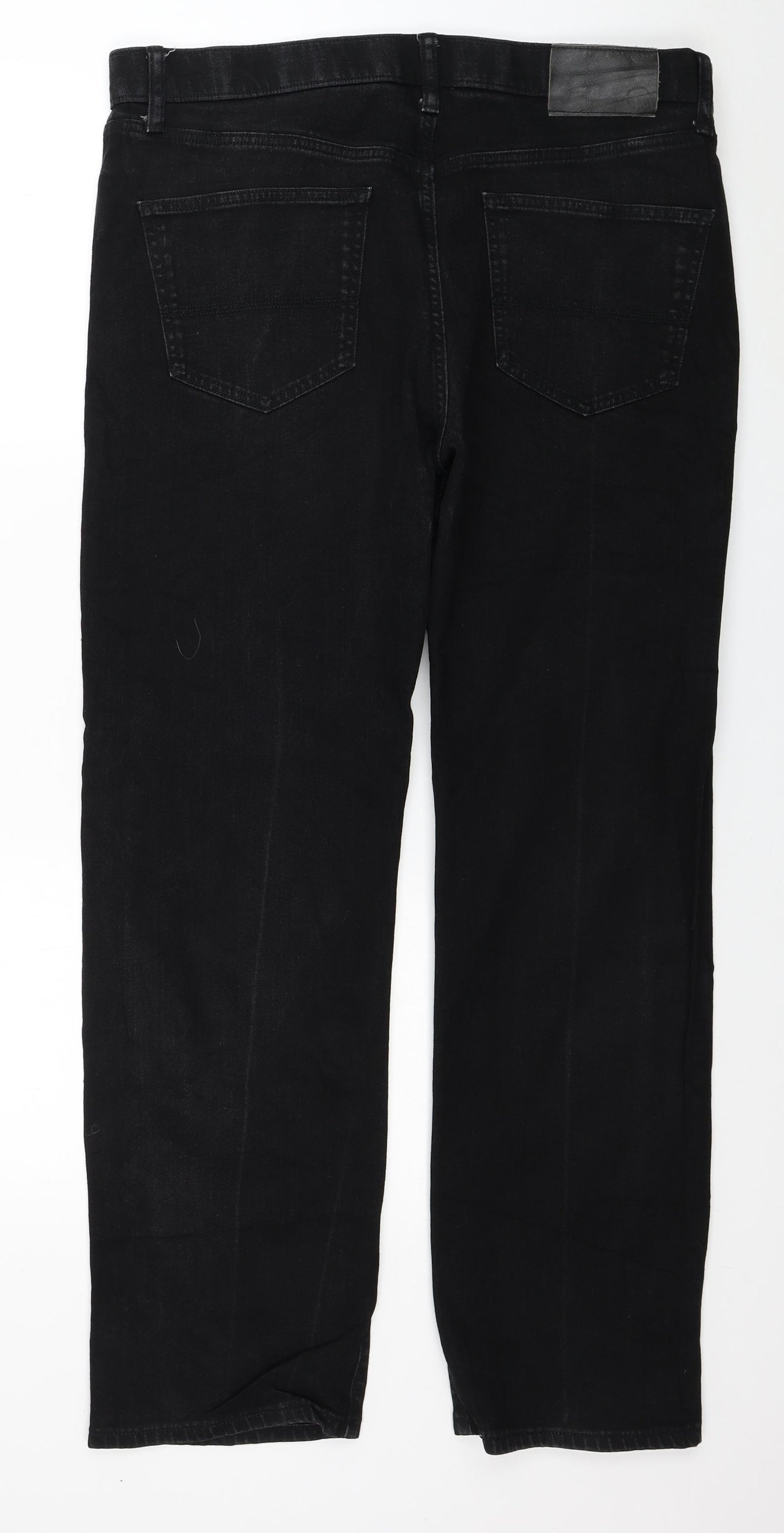 Marks and Spencer Mens Black Cotton Straight Jeans Size 36 in L31 in Slim Button