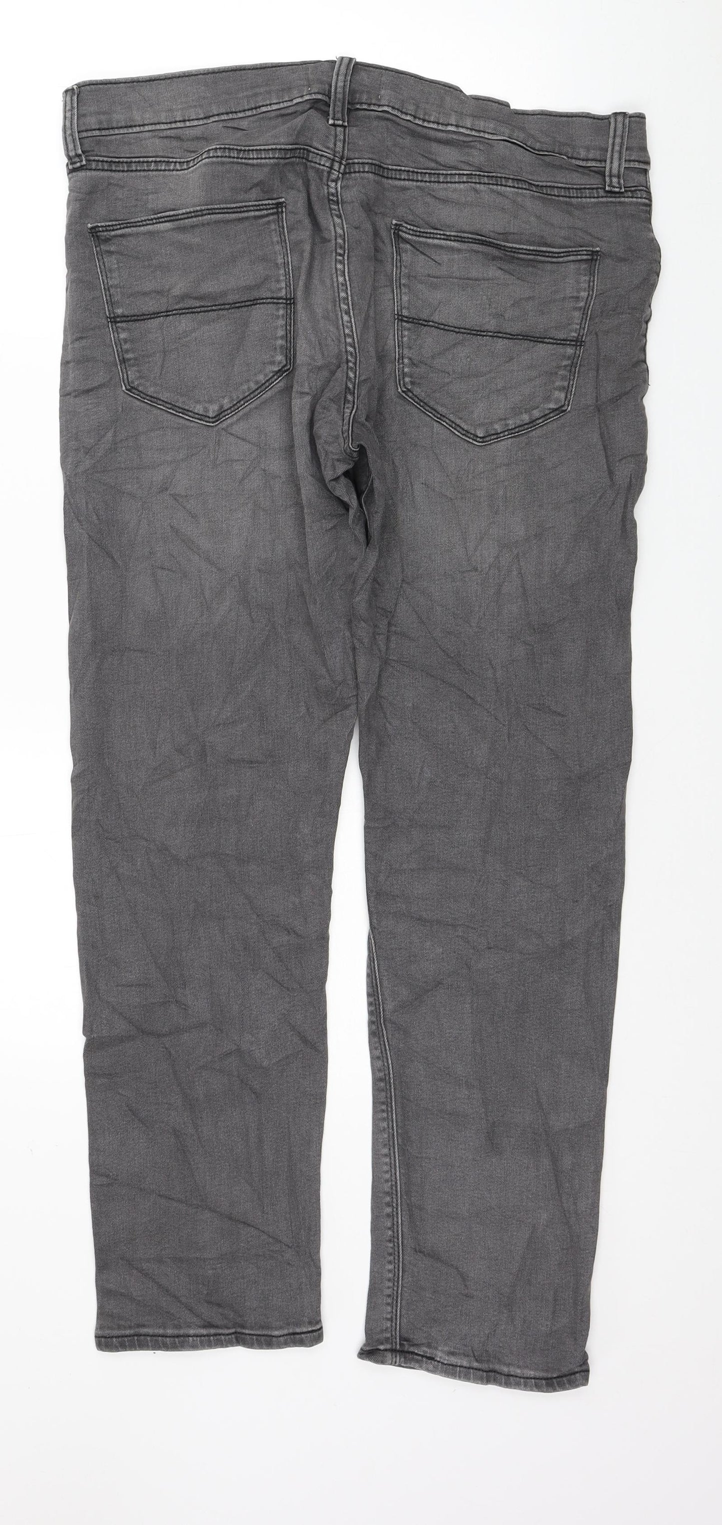 Marks and Spencer Mens Grey Cotton Straight Jeans Size 34 in L29 in Slim Button