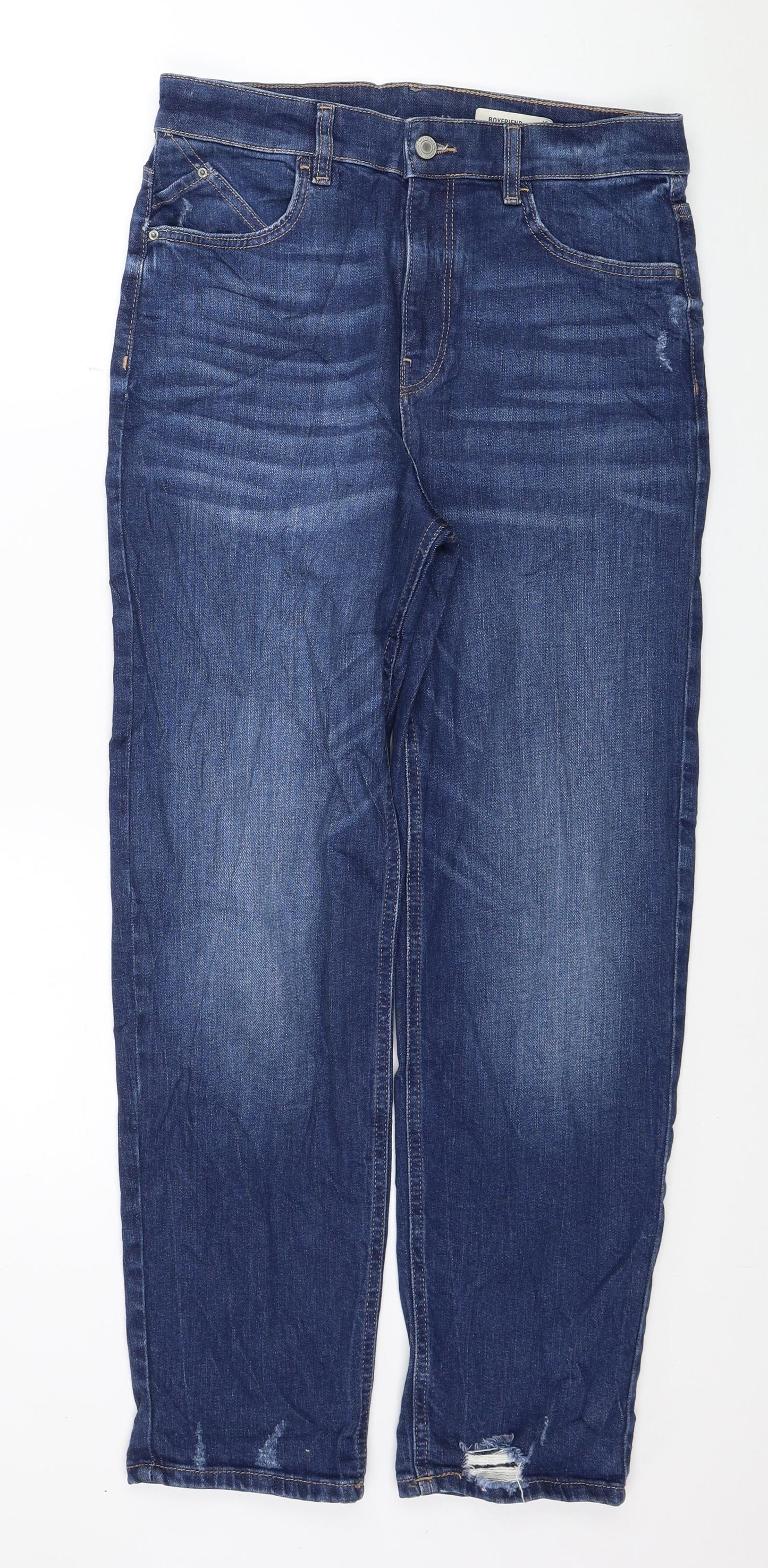 Marks and Spencer Womens Blue Cotton Boyfriend Jeans Size 10 L29 in Regular Button