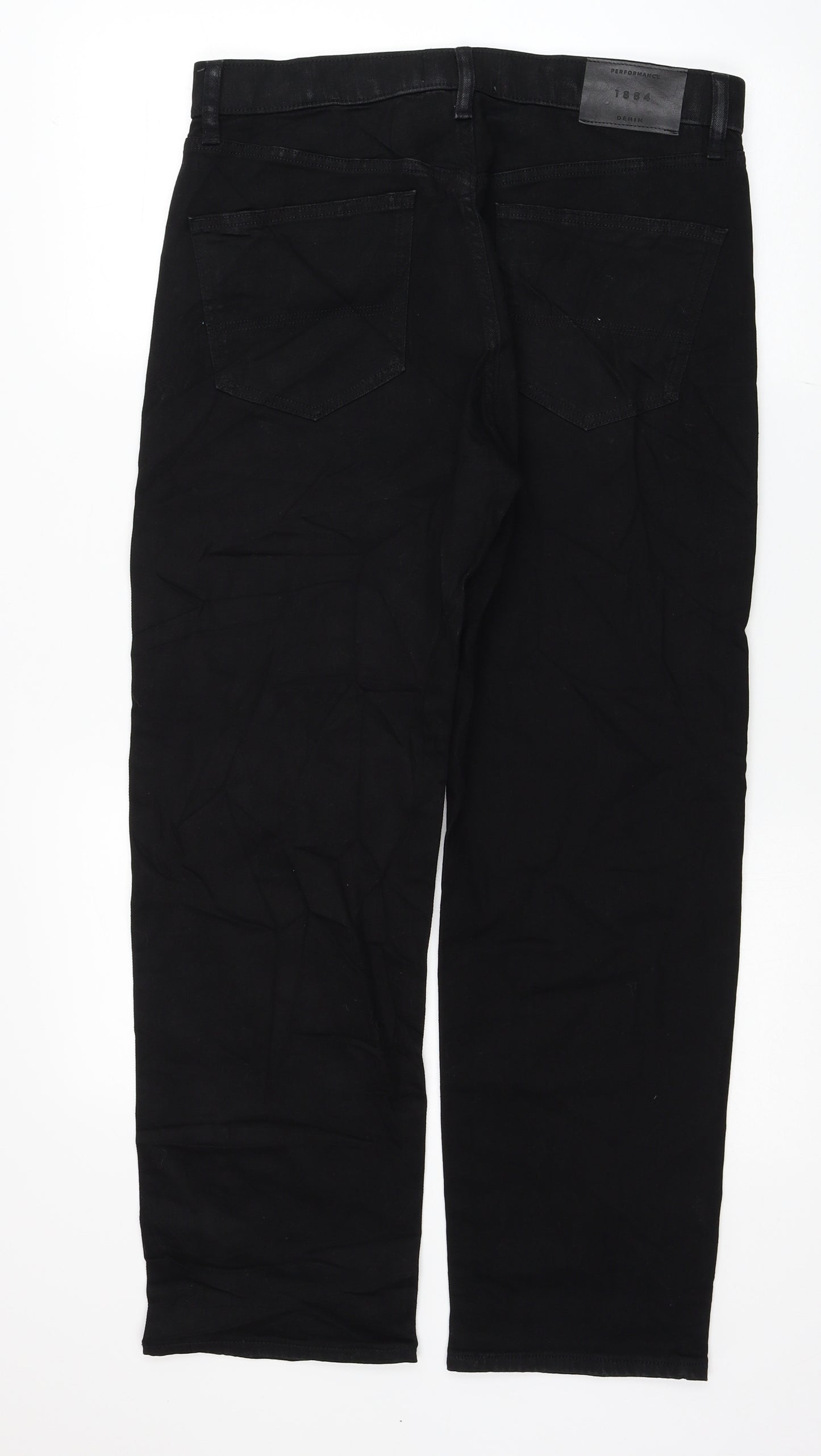 Marks and Spencer Mens Black Cotton Straight Jeans Size 32 in L31 in Regular Button
