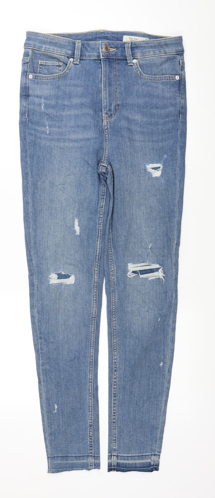 Marks and Spencer Womens Blue Cotton Skinny Jeans Size 10 L28 in Regular Button