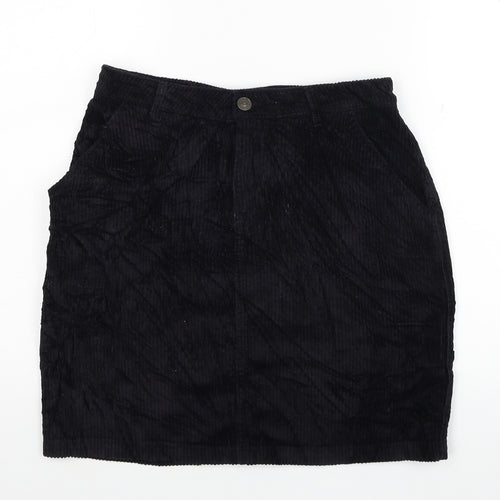 Fat Face Womens Black Cotton A-Line Skirt Size 8 Button