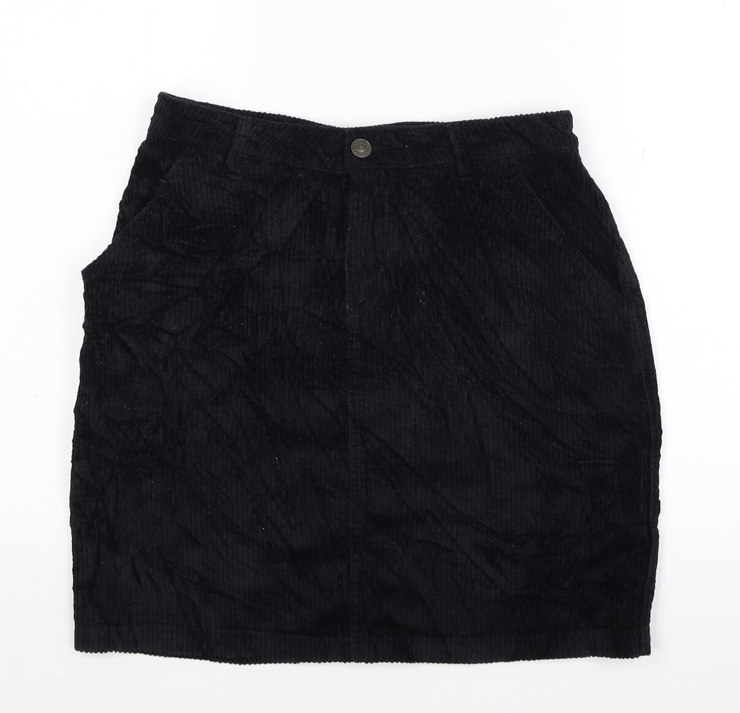 Fat Face Womens Black Cotton A-Line Skirt Size 8 Button