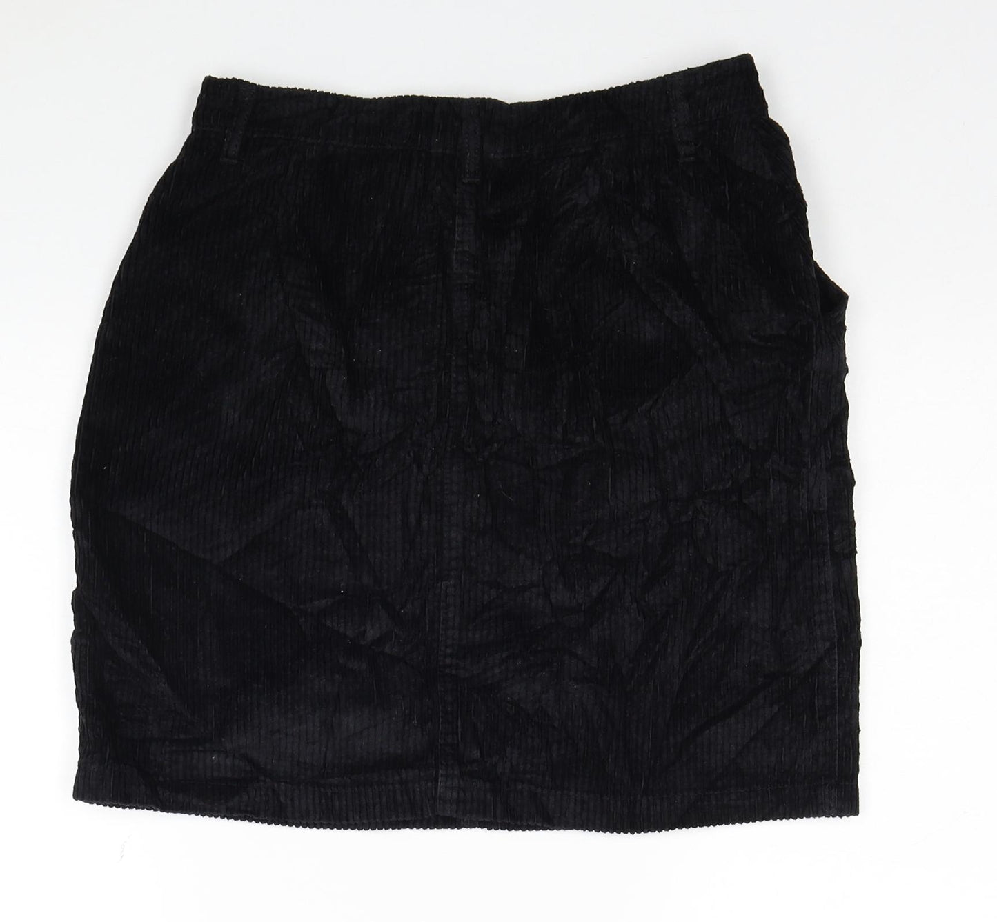 Fat Face Womens Black Cotton A-Line Skirt Size 8 Button