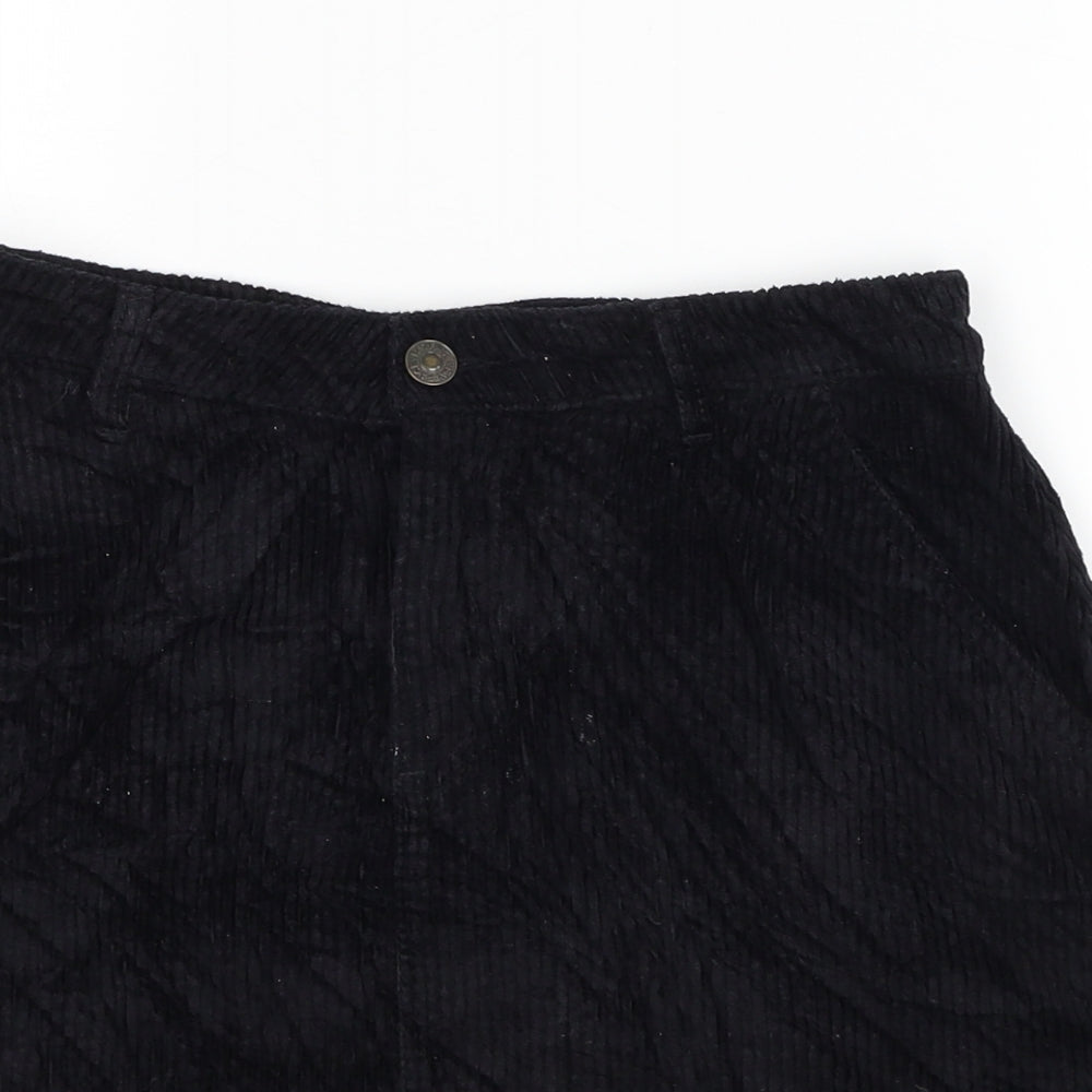 Fat Face Womens Black Cotton A-Line Skirt Size 8 Button