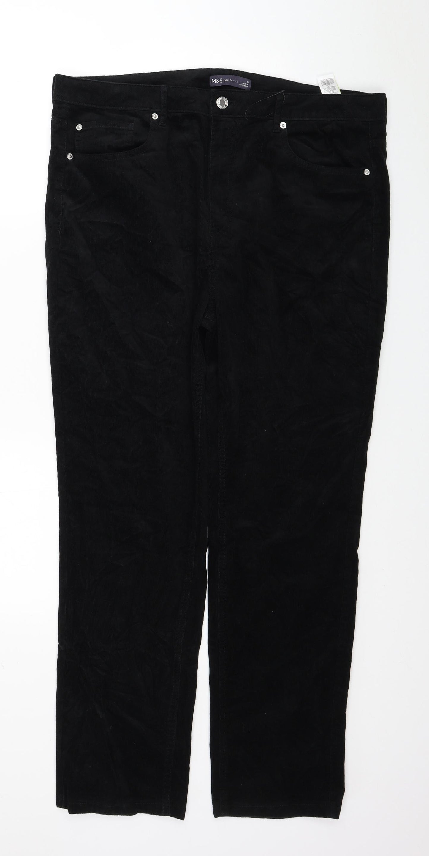 Marks and Spencer Womens Black Cotton Straight Jeans Size 18 L29 in Regular Button