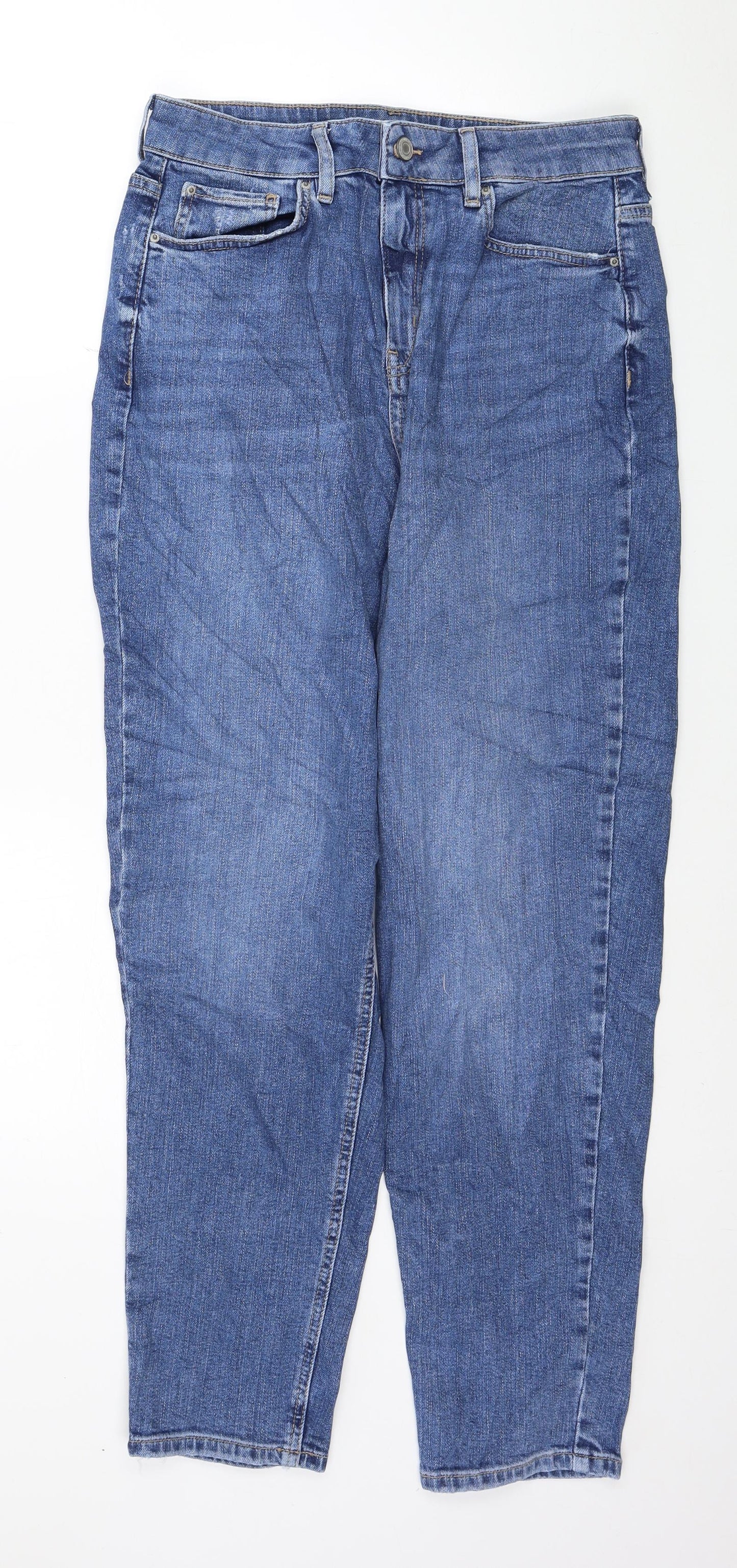 Marks and Spencer Womens Blue Cotton Mom Jeans Size 12 L28 in Regular Button