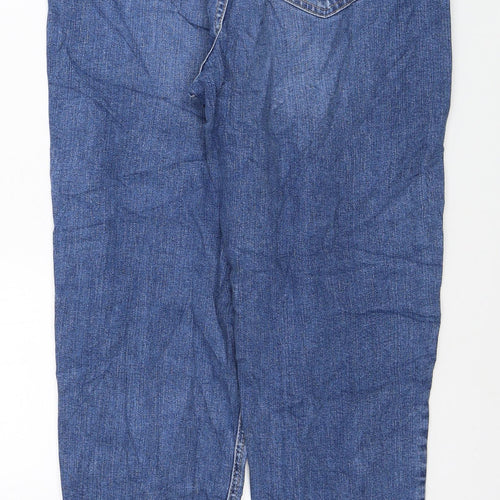 Marks and Spencer Womens Blue Cotton Mom Jeans Size 12 L28 in Regular Button