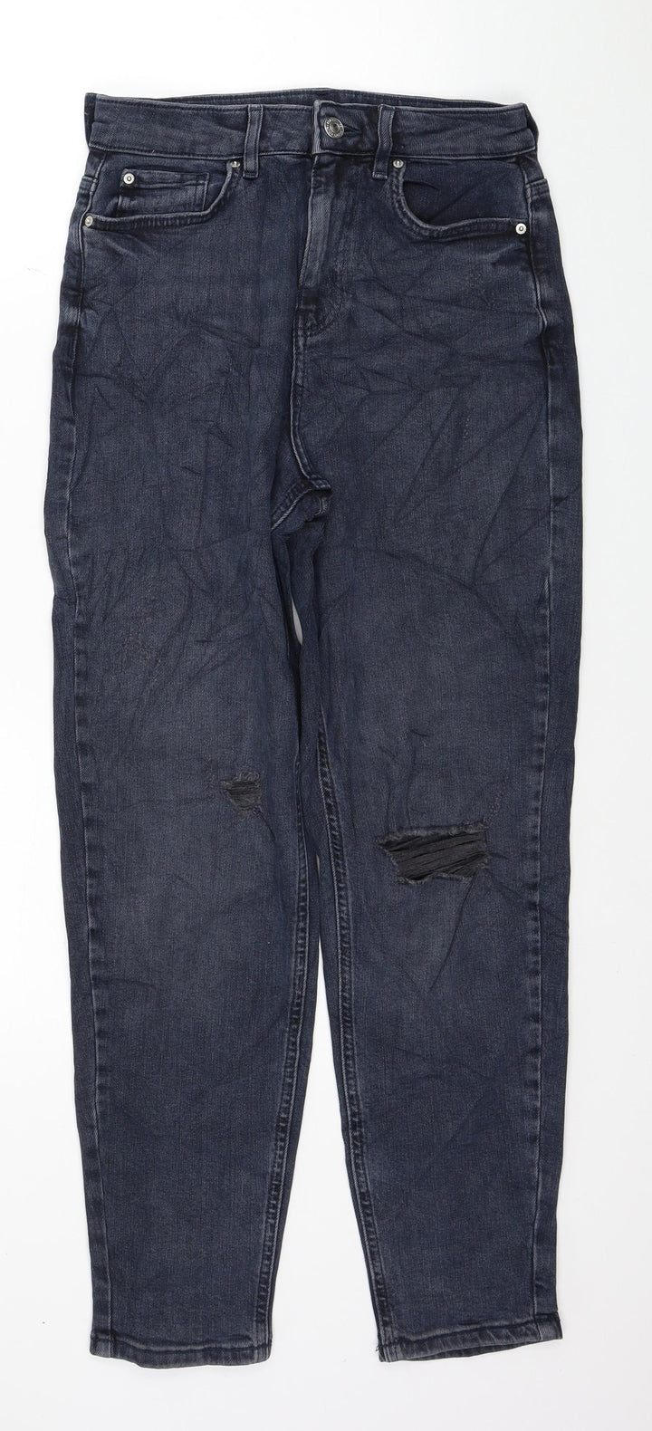 Marks and Spencer Womens Blue Cotton Mom Jeans Size 8 L27 in Regular Button