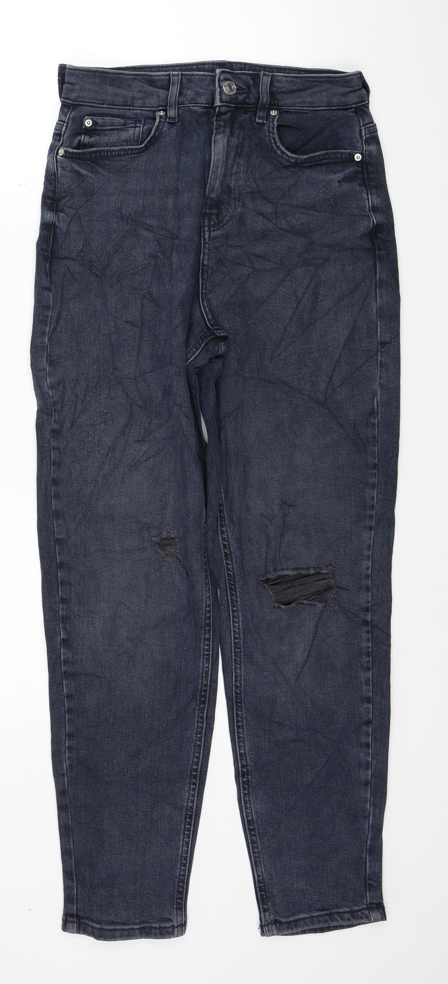 Marks and Spencer Womens Blue Cotton Mom Jeans Size 8 L27 in Regular Button