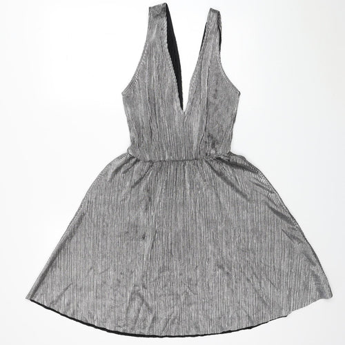H&M Womens Silver Polyester Fit & Flare Size 10 V-Neck Pullover