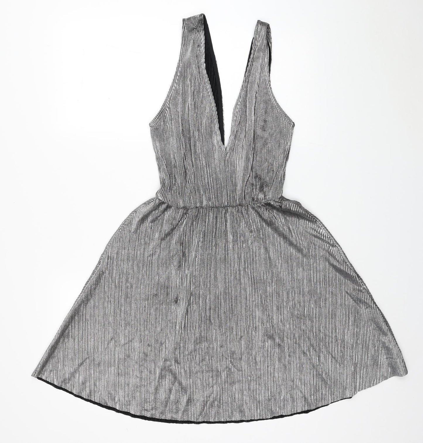 H&M Womens Silver Polyester Fit & Flare Size 10 V-Neck Pullover