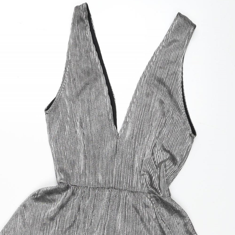 H&M Womens Silver Polyester Fit & Flare Size 10 V-Neck Pullover