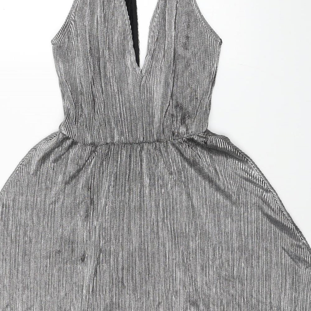H&M Womens Silver Polyester Fit & Flare Size 10 V-Neck Pullover