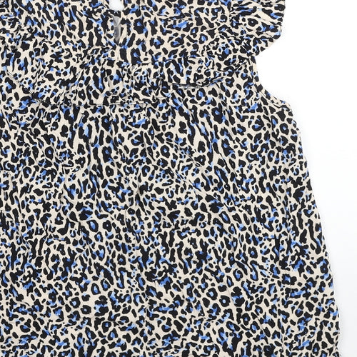 TU Womens Multicoloured Animal Print Viscose Basic Blouse Size 12 V-Neck