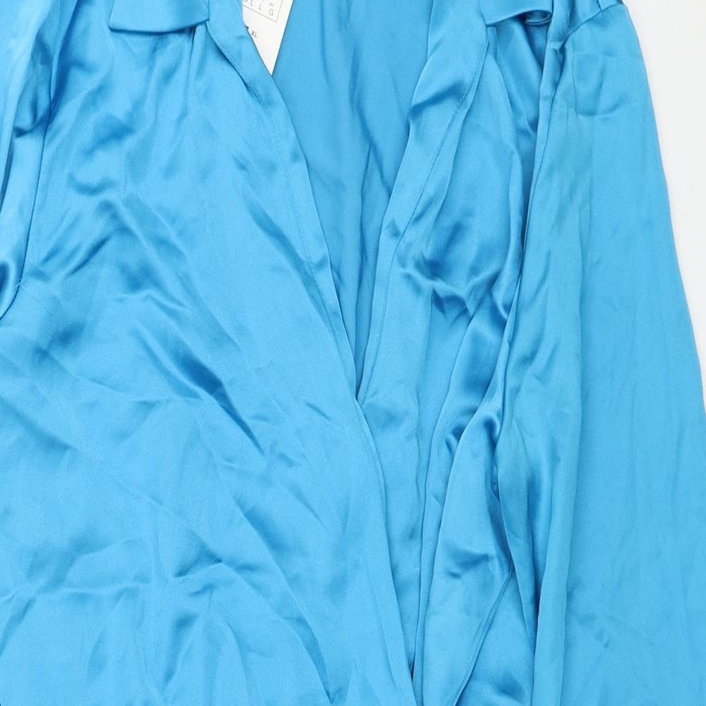 Zara Womens Blue Polyester Wrap Dress Size L V-Neck Button