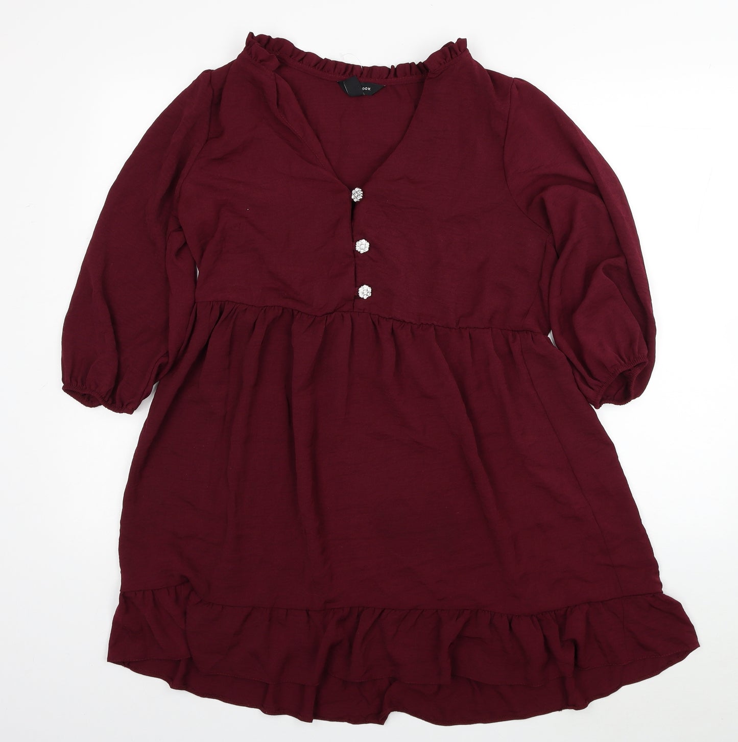 New Look Womens Red Polyester Fit & Flare Size 12 V-Neck Button