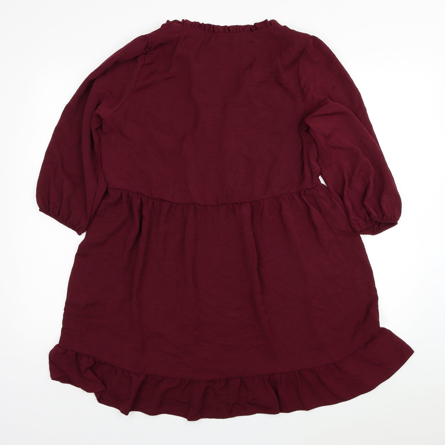 New Look Womens Red Polyester Fit & Flare Size 12 V-Neck Button