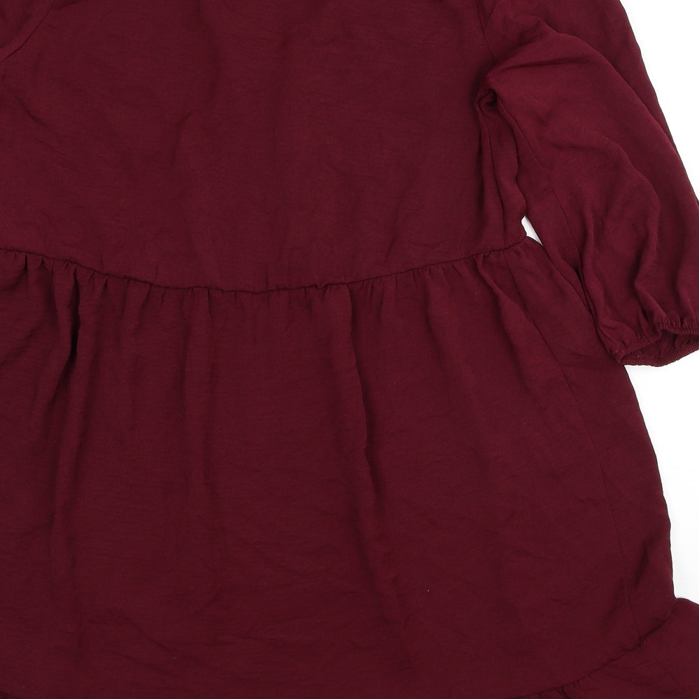 New Look Womens Red Polyester Fit & Flare Size 12 V-Neck Button
