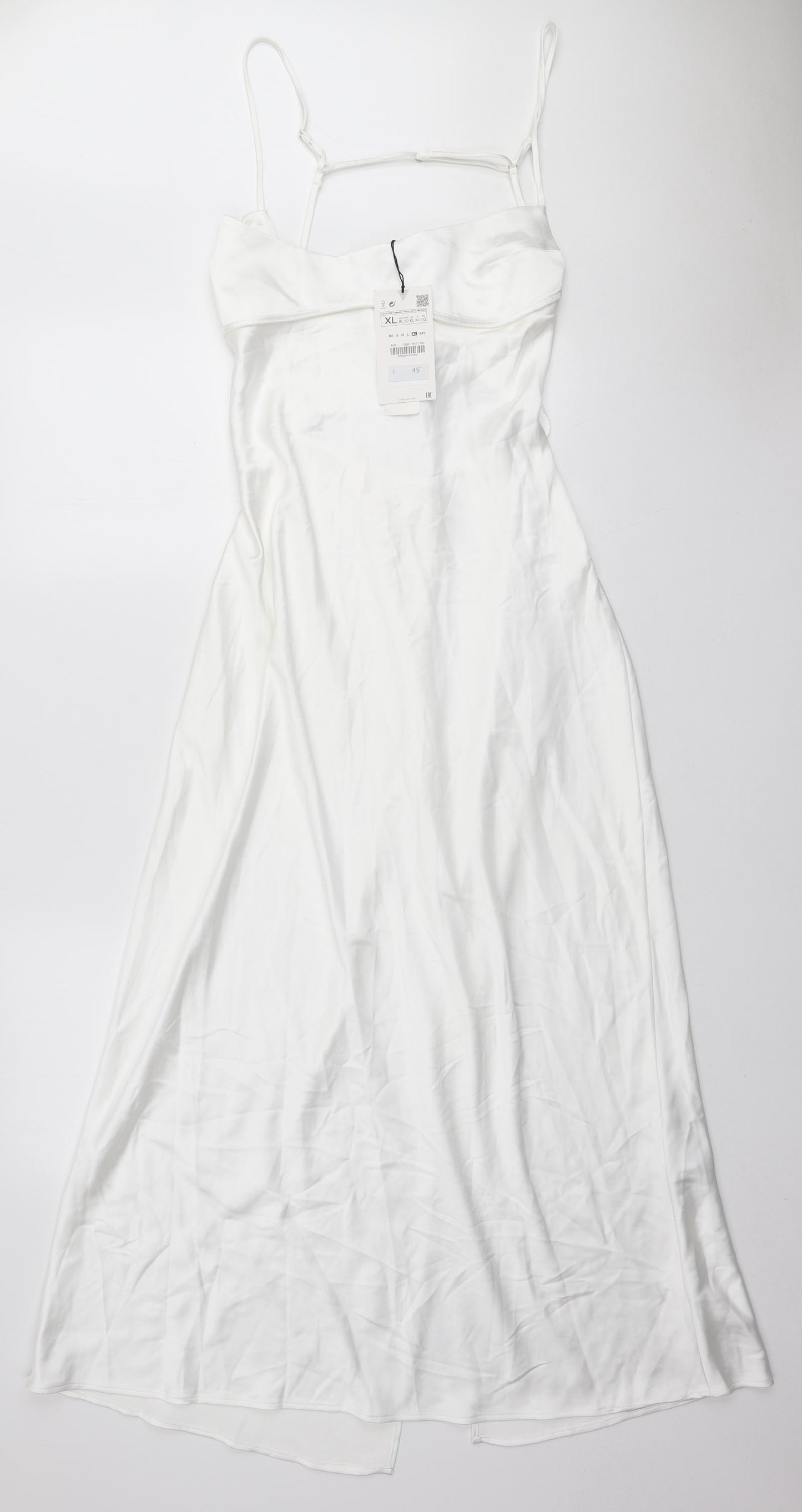 Zara Womens White Polyester Slip Dress Size XL Square Neck Zip