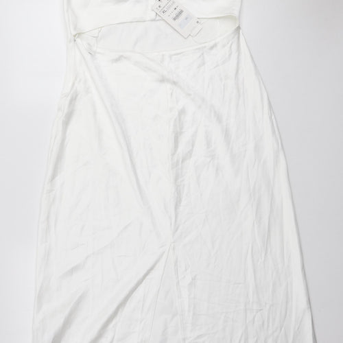 Zara Womens White Polyester Slip Dress Size XL Square Neck Zip