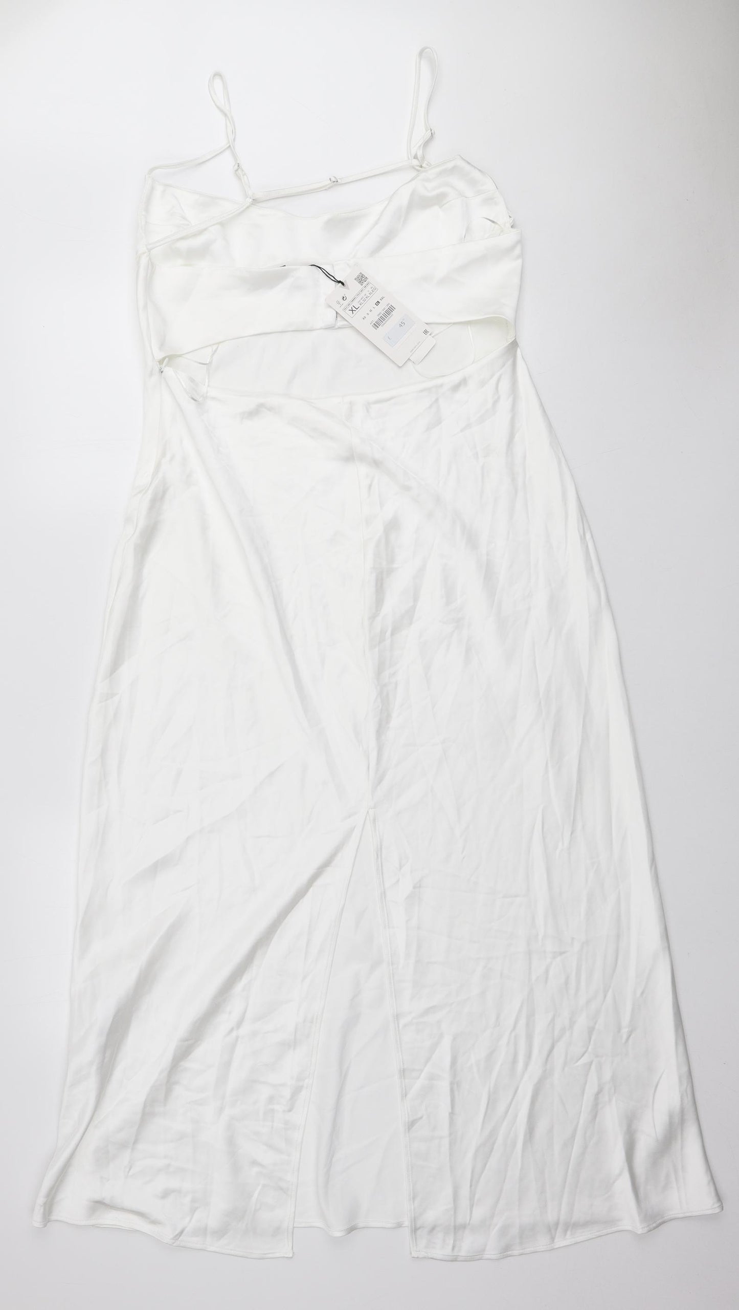 Zara Womens White Polyester Slip Dress Size XL Square Neck Zip
