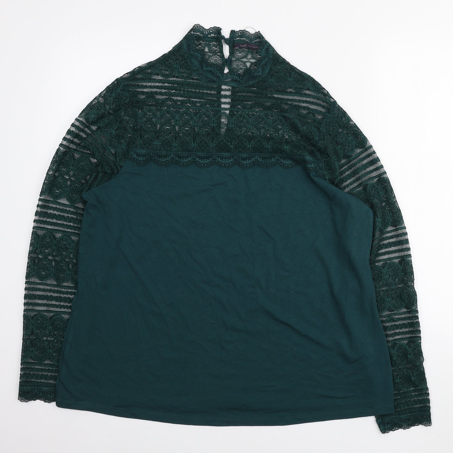Marks and Spencer Womens Green Polyester Basic Blouse Size 22 Mock Neck - Lace Detail