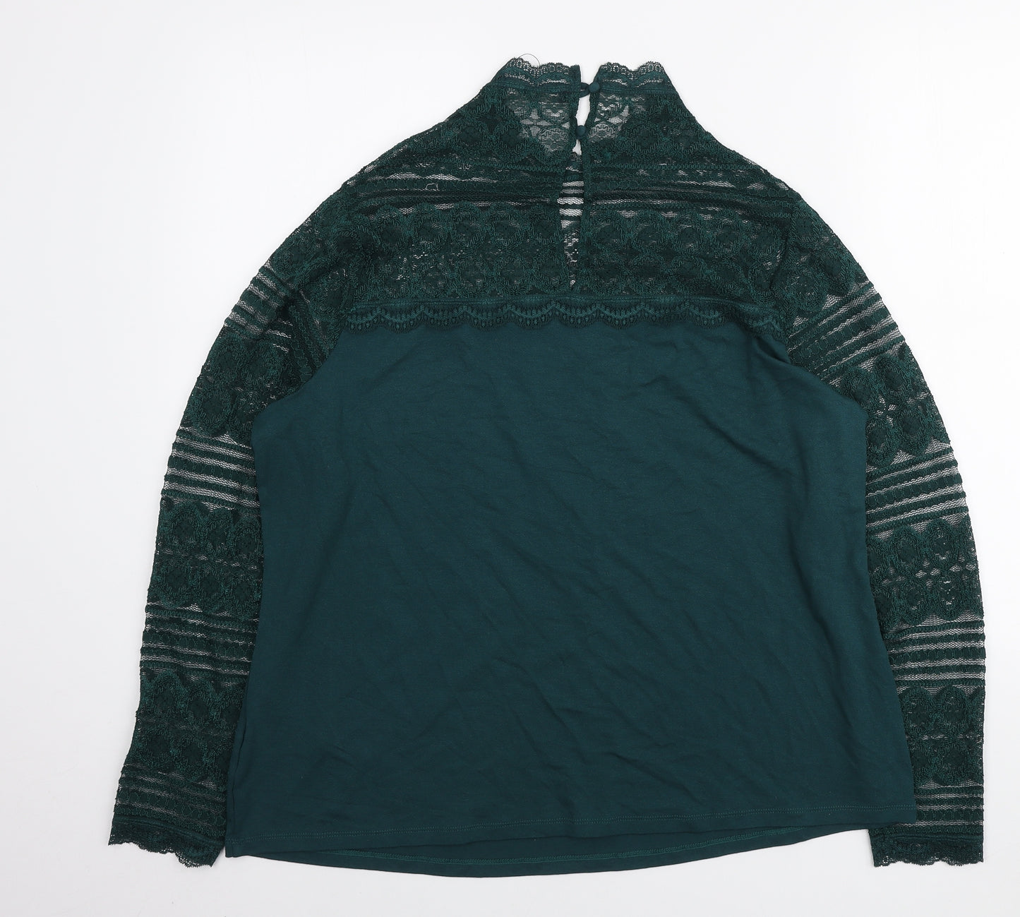 Marks and Spencer Womens Green Polyester Basic Blouse Size 22 Mock Neck - Lace Detail