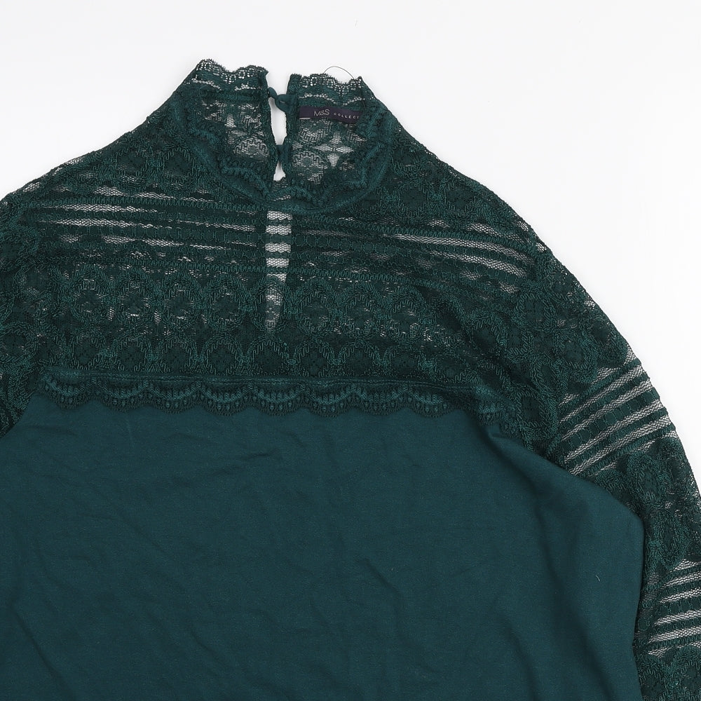 Marks and Spencer Womens Green Polyester Basic Blouse Size 22 Mock Neck - Lace Detail