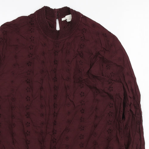 H&M Womens Purple Geometric Viscose Basic Blouse Size 10 Mock Neck